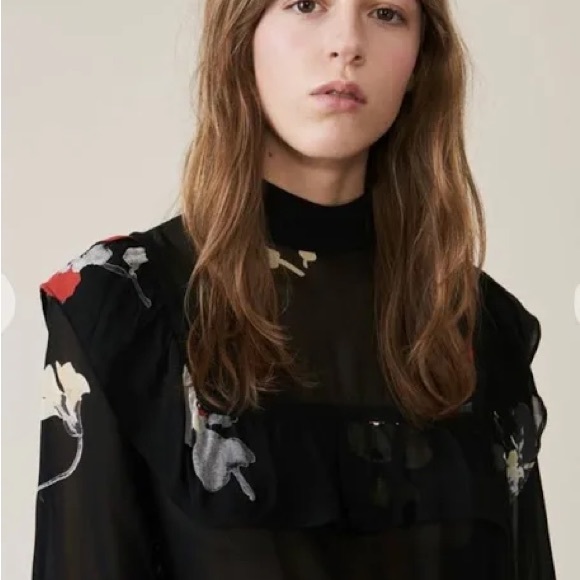 Ganni Turtleneck blouse w/elastic drawstring waist and feminine sleeves sz sm - Picture 2 of 5